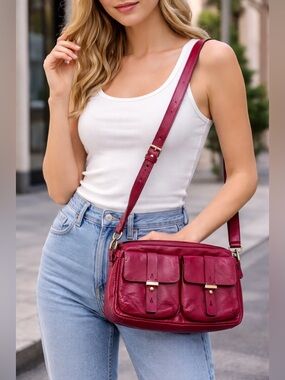 Marc by Marc Jacobs Red Leather Crossbody Bag | Dual Pocket | Gold Hardware